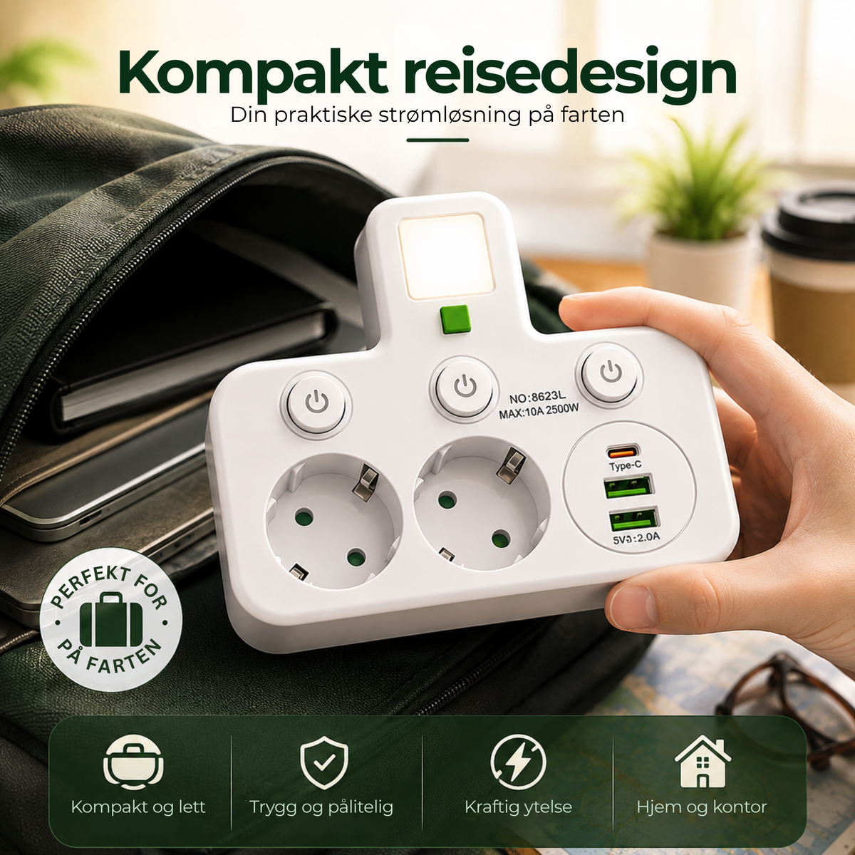 PowerHub™ | Flere stikkontakter og USB-lading på ett sted
