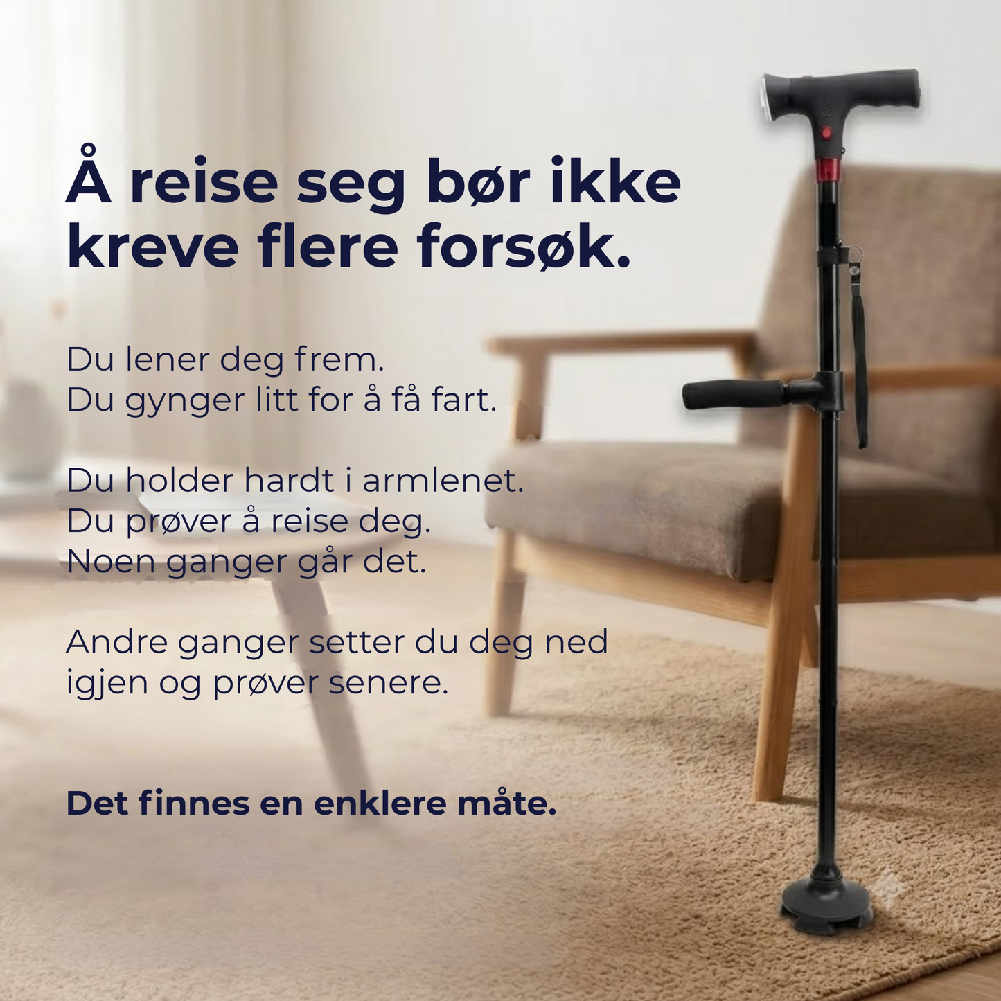 SeisomaApu™ | Sammenleggbar støttestokk med ekstra håndtak