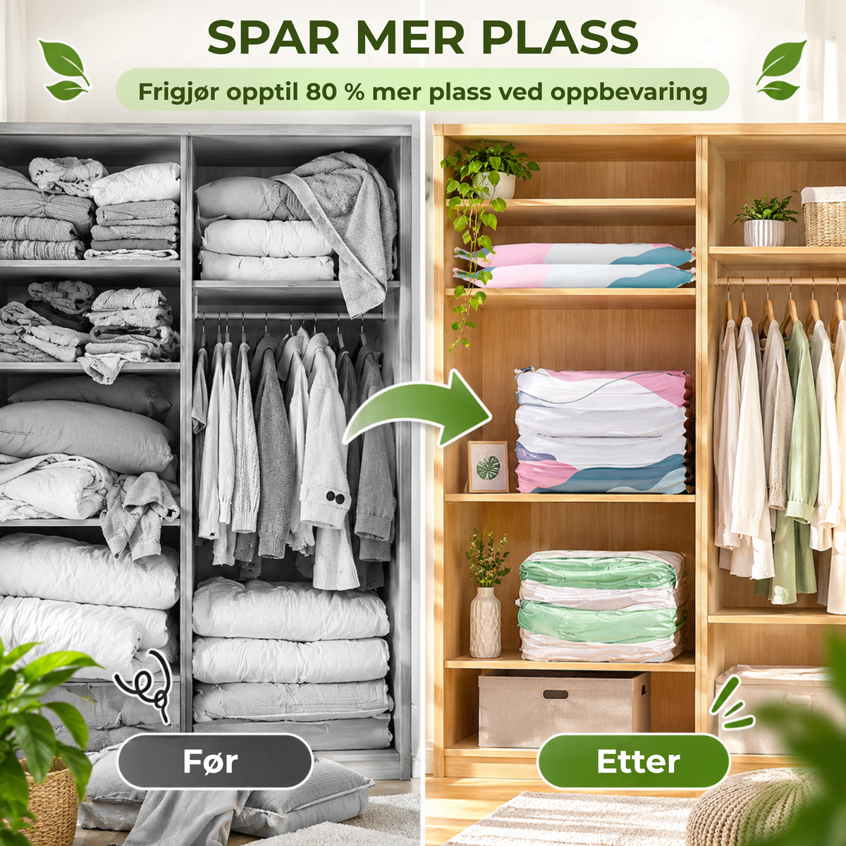 SpaceSaver™ | Smarte vakuumposer for oppbevaring – uten pumpe
