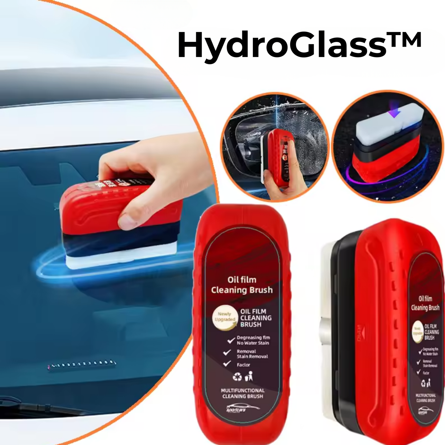 HydroGlass™ | Bilglass oljefilmbelegg-løsning og børste