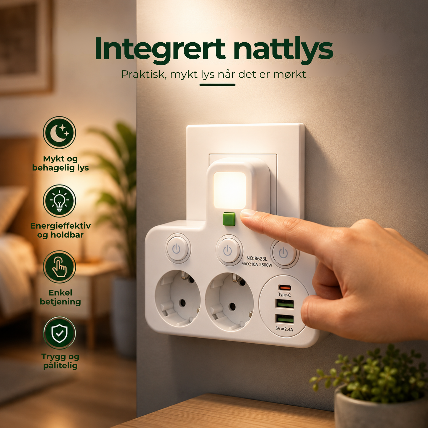 PowerHub™ | Flere stikkontakter og USB-lading på ett sted