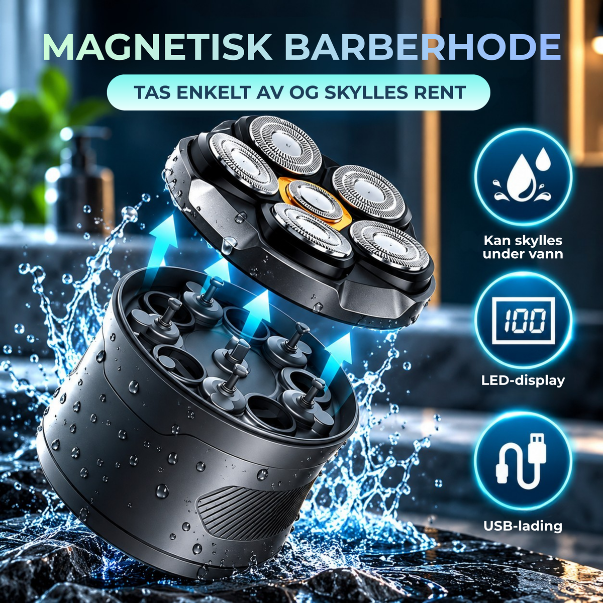 FlexHead Shaver™ | Jevn og enkel barbering av hele hodet med 6 fleksible barberhoder