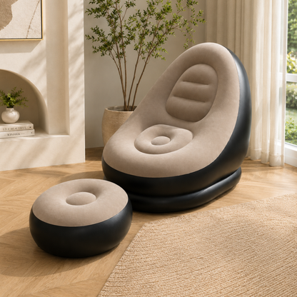 AirLounge™ | Bærbar, komfortabel og stilren oppblåsbar sofa med fotskammel