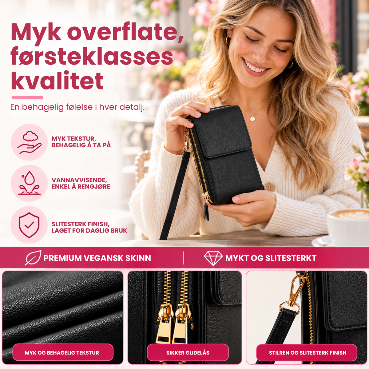 Skinnveske med Tyverisikring™ | Slipp å lete – ha mobil, kort og nøkler rett for hånden