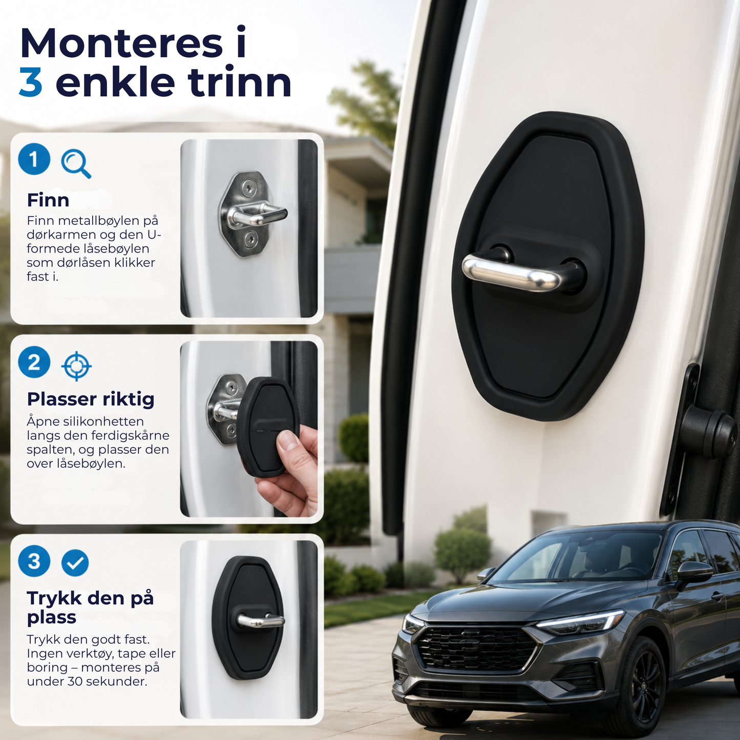 DoorShield™ | Silikonbeskyttere for bildørlås mot smuss og slitasje