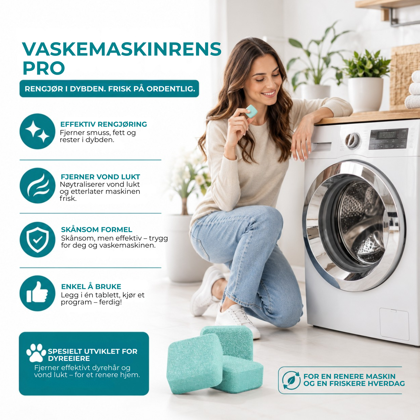 WashPure™ | Rengjøringstabletter mot lukt og dyrehår
