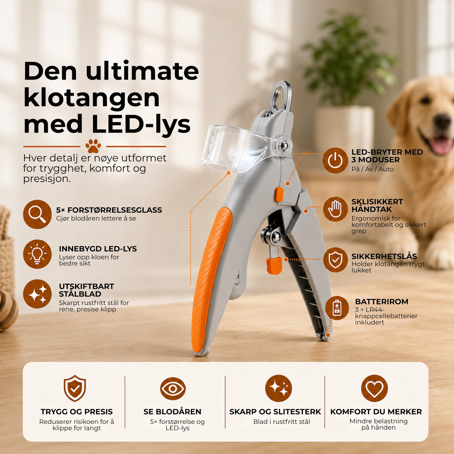 PoteKlipp™ | LED-klotang med forstørrelsesglass for hunder og katter