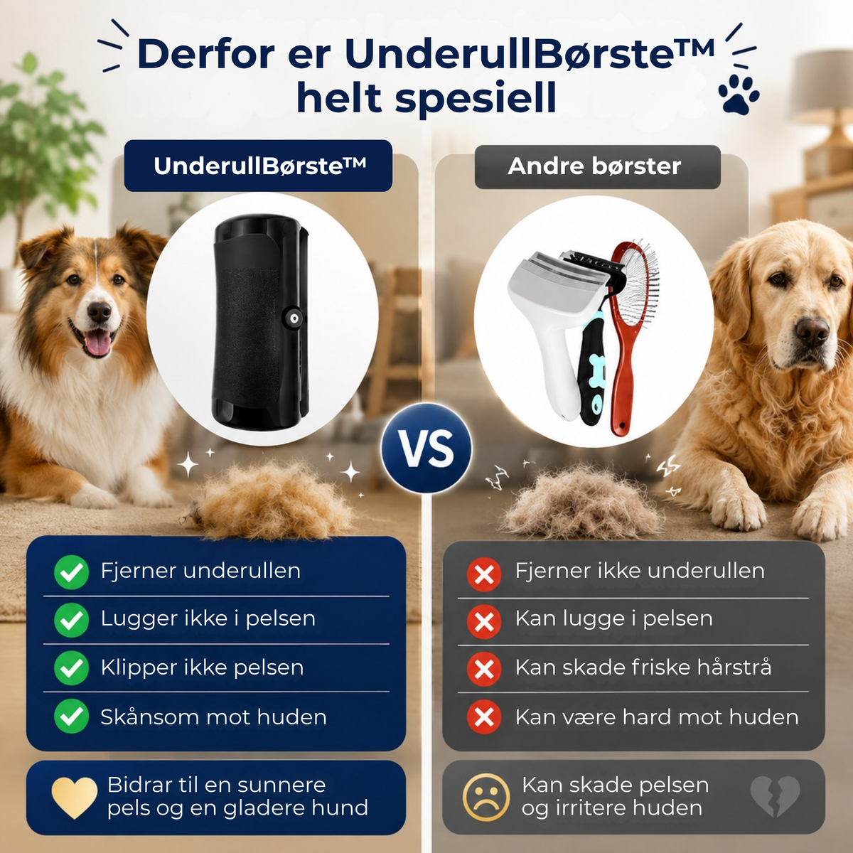 UnderullBørste™ | Mindre hundehår i hjemmet