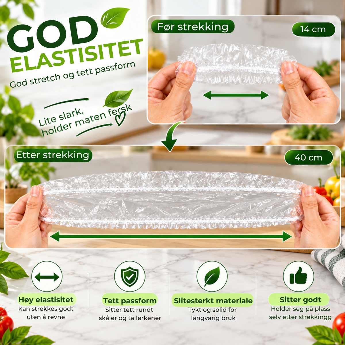 StrekkLokk™ | Elastiske matlokk for enkel oppbevaring