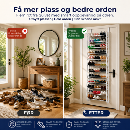 SkoHenger™ | Smart skoppbevaring over døren – plass til opptil 36 par sko