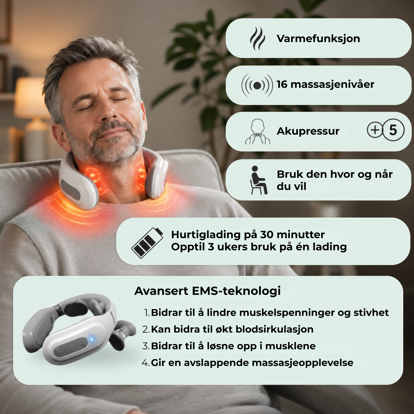 Neckiva™ | Dyp avspenning med varme for nakke og skuldre