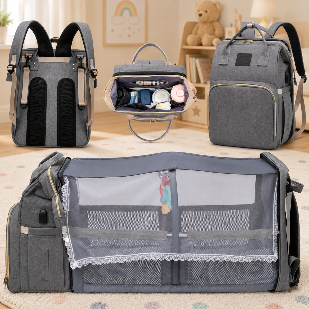 ParentPack™ | Babyryggsekk med utfellbar stelleplass