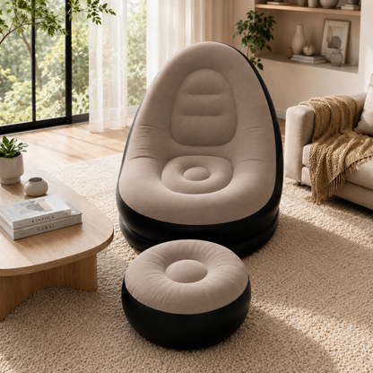 AirLounge™ | Bærbar, komfortabel og stilren oppblåsbar sofa med fotskammel
