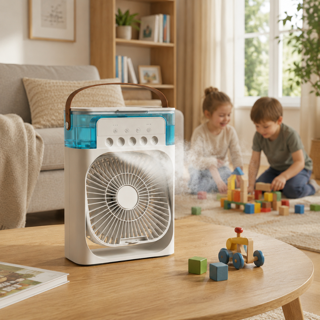 SvaleBoks™ | Stillegående 3-i-1 Mini Luftkjøler med Vifte og Luftfukter