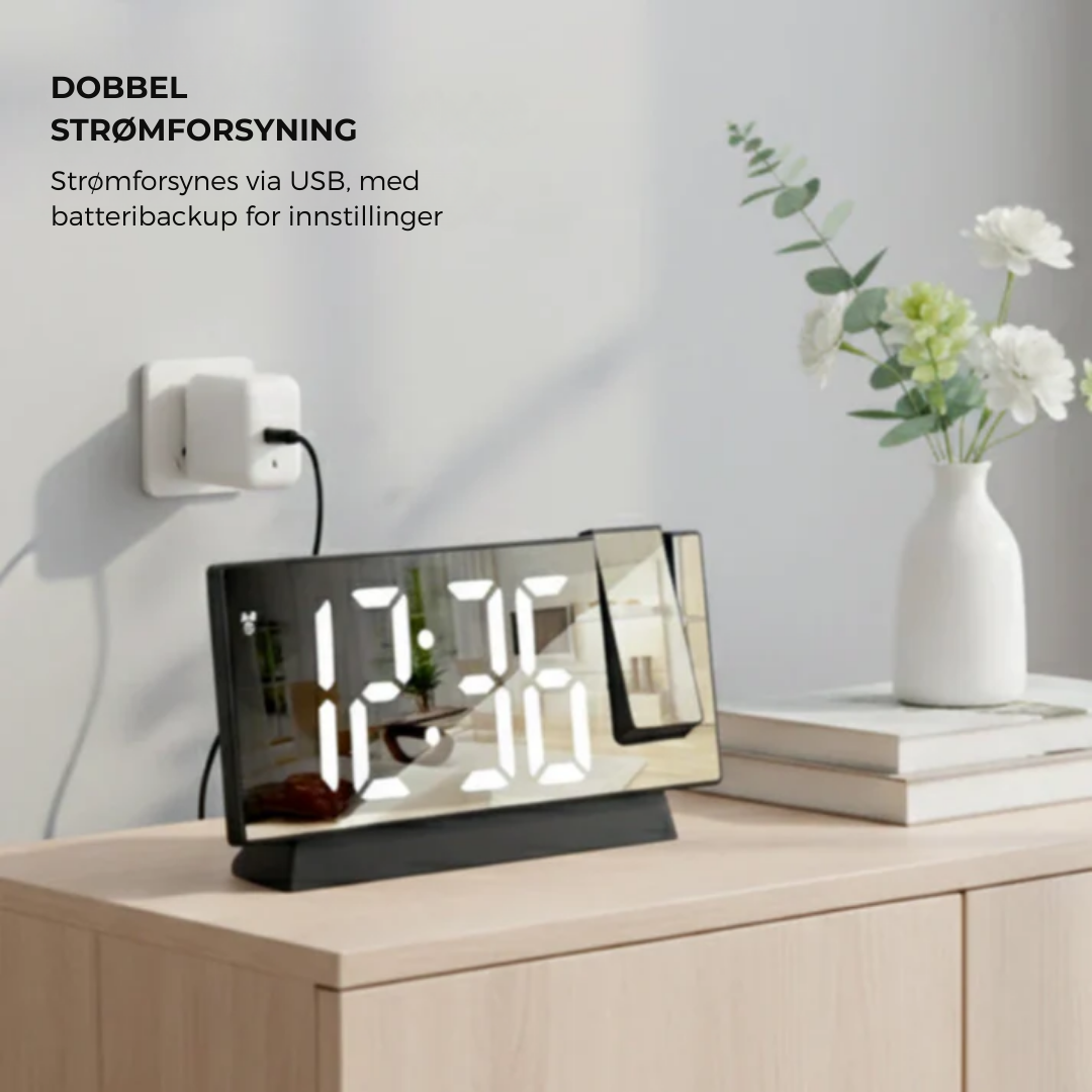 TidGlow™ | Start dagen smartere – LED-projeksjonsvekkerklokke for perfekt timing