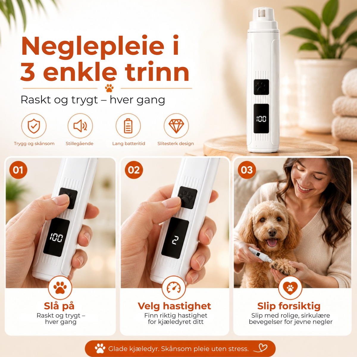 PawFile™ | Elektrisk neglefil for kjæledyr med LED-indikator