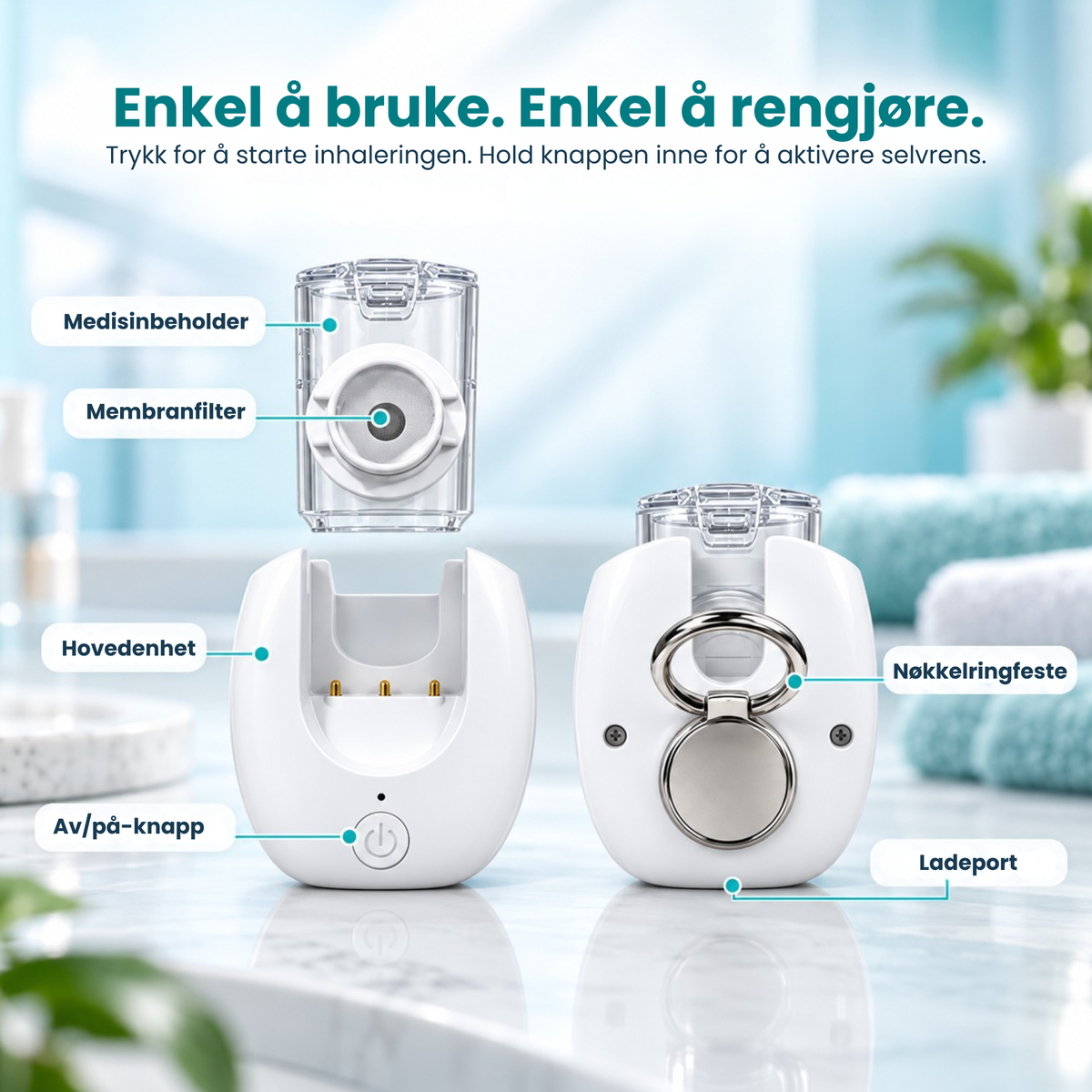 PustFri™ | Stillegående og bærbar forstøver for hele familien