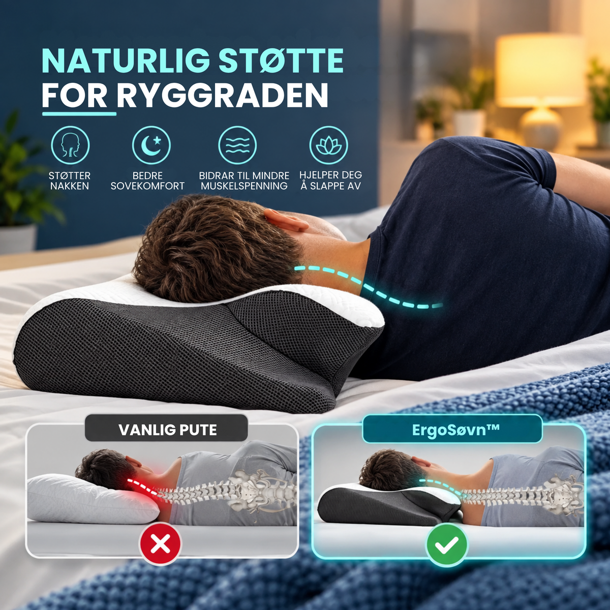 ErgoSøvn™ | Komfortabel støtte for nakken – hele natten