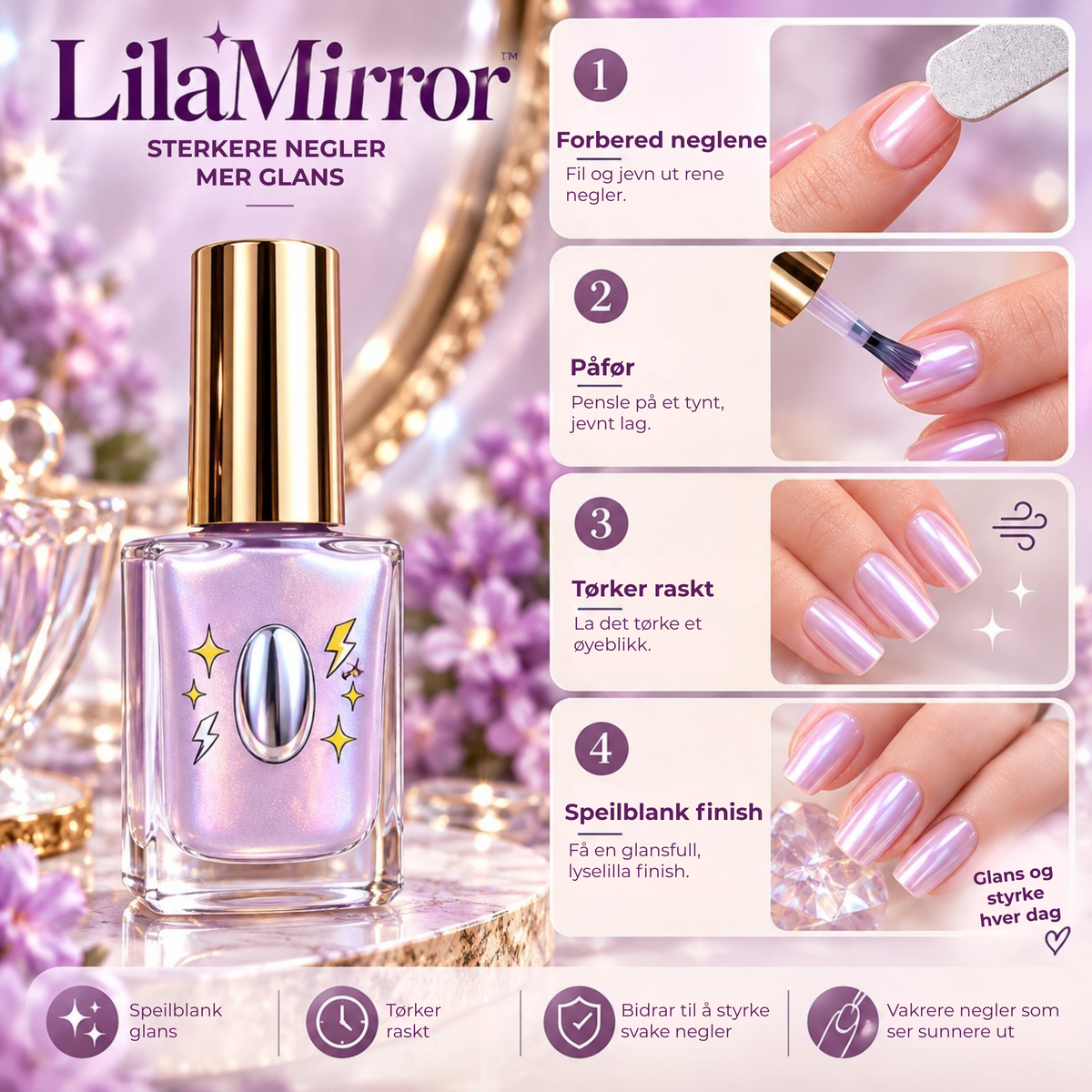 LilaMirror™ | Speilblanke negler uten UV-lampe