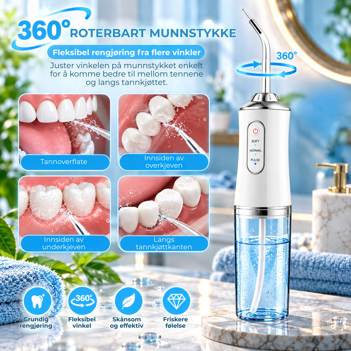 AquaFloss™ | Renere mellom tennene – uten styret med tanntråd