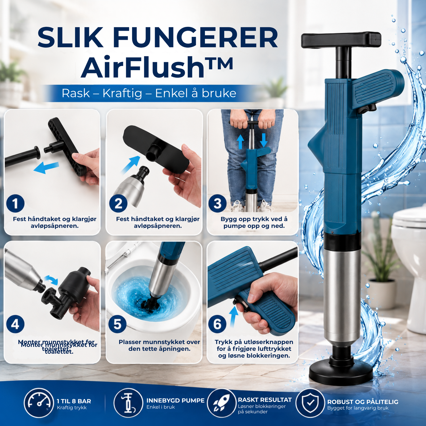 AirFlush™ | Kraftig hjelp mot tette toaletter og avløp