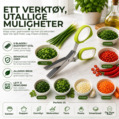 KrydderSaks™ | Urtesaks med 5 blader i rustfritt stål og beskyttelsesdeksel