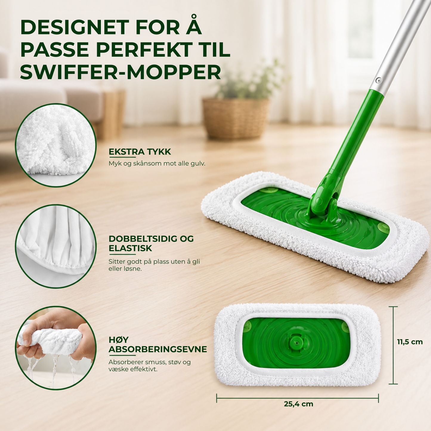 Vaskbar mikrofiberklut til mopp – passer til Swiffer
