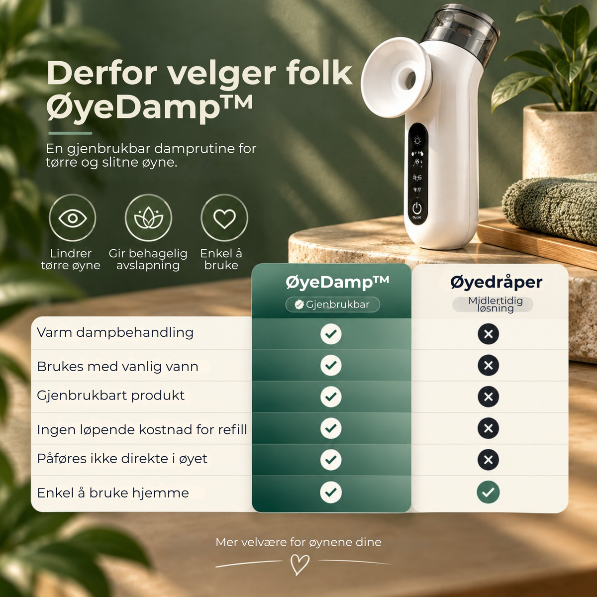 ØyeDamp™ | Varme og fuktighet for tørre, slitne øyne