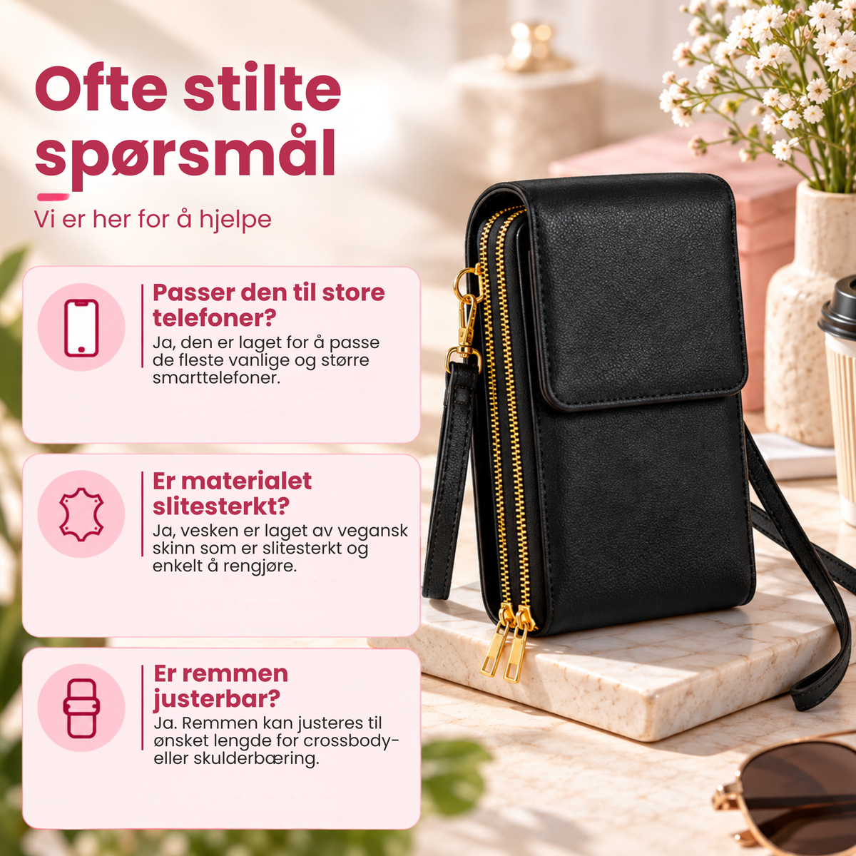 Skinnveske med Tyverisikring™ | Slipp å lete – ha mobil, kort og nøkler rett for hånden