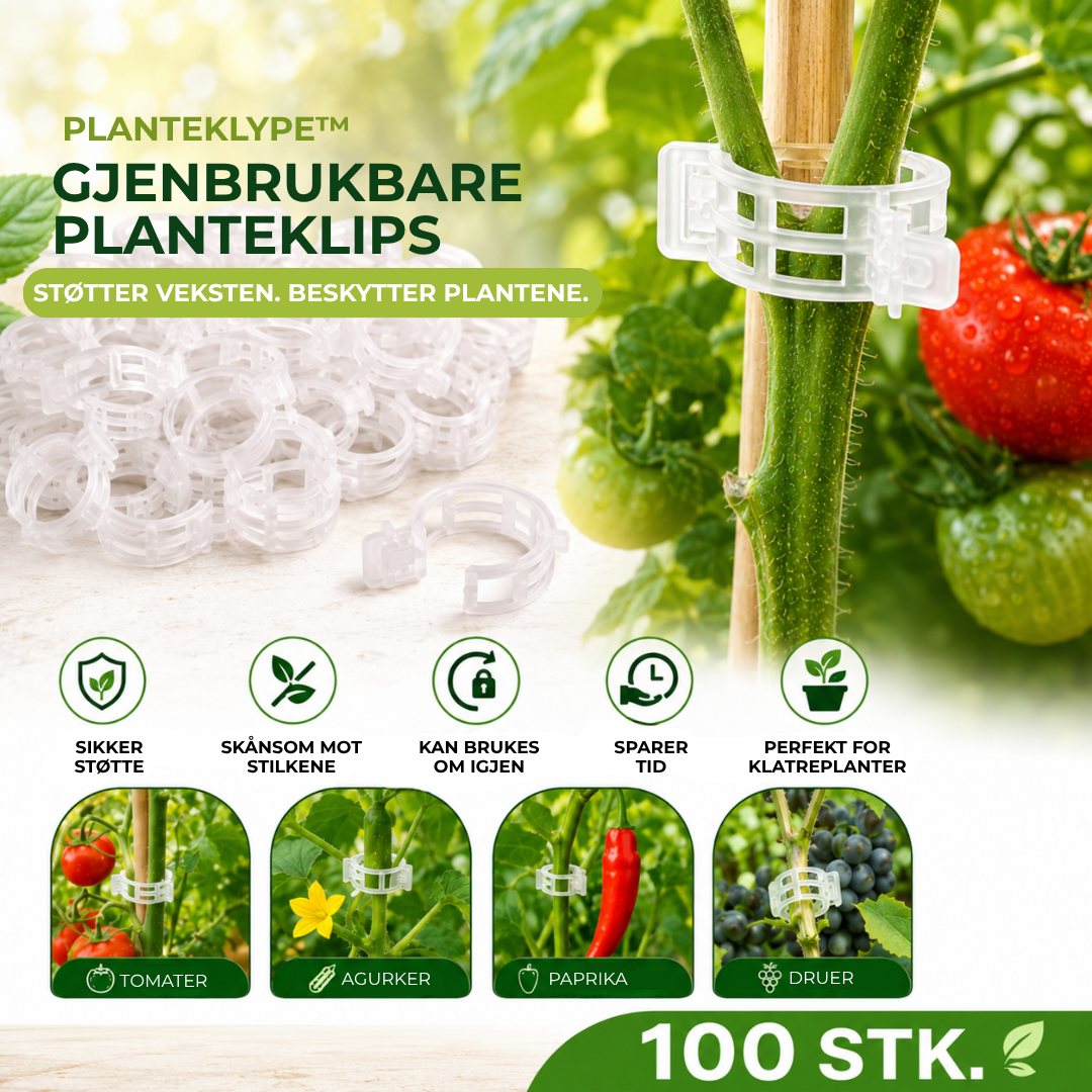 PlanteKlype™ | Gjenbrukbare støtteklemmer for hageplanter