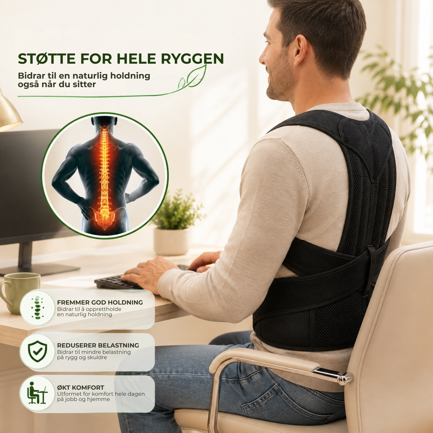 SpineSupport™ | Justerbar ryggstøtte for bedre holdning