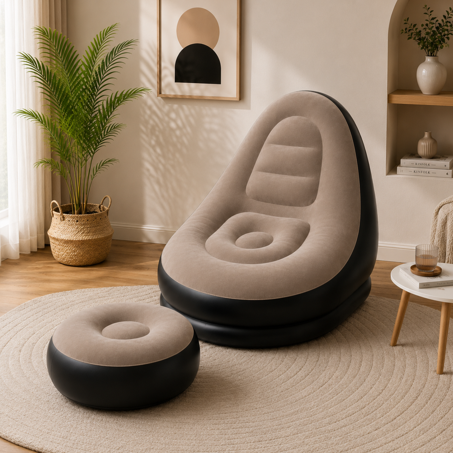 AirLounge™ | Bærbar, komfortabel og stilren oppblåsbar sofa med fotskammel