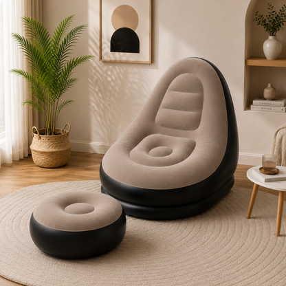 AirLounge™ | Bærbar, komfortabel og stilren oppblåsbar sofa med fotskammel