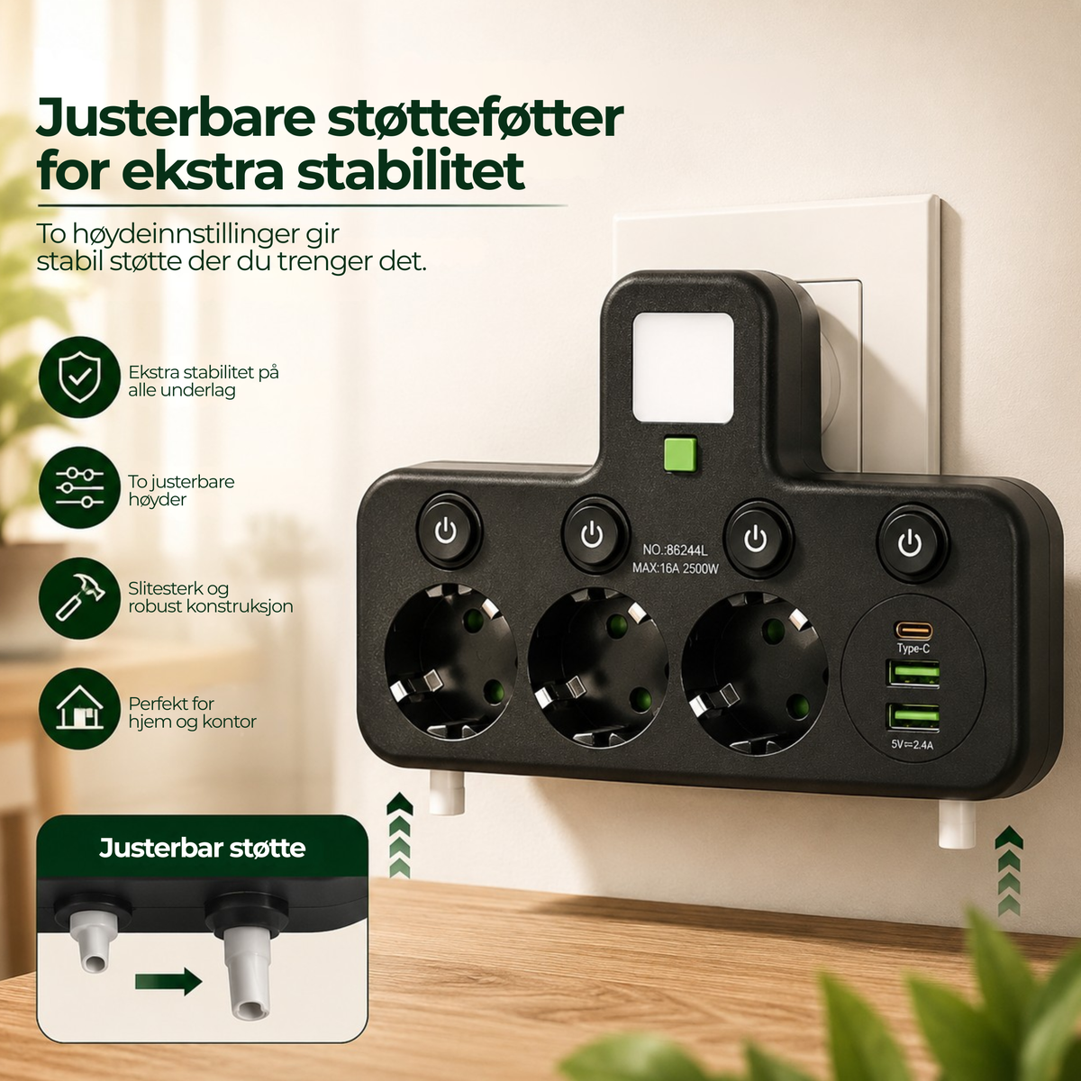 PowerHub™ | Flere stikkontakter og USB-lading på ett sted
