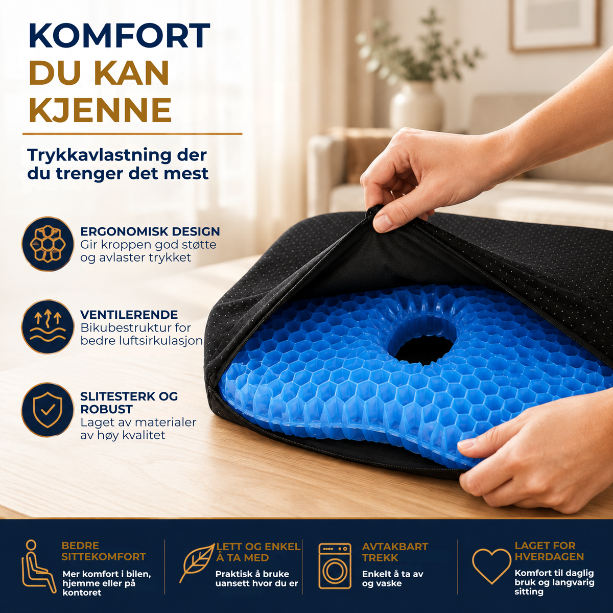 SeatRelief Gel™ | Avlaster trykket ved kilden – automatisk