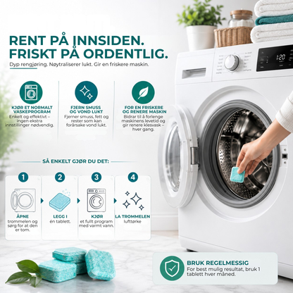 WashPure™ | Rengjøringstabletter mot lukt og dyrehår