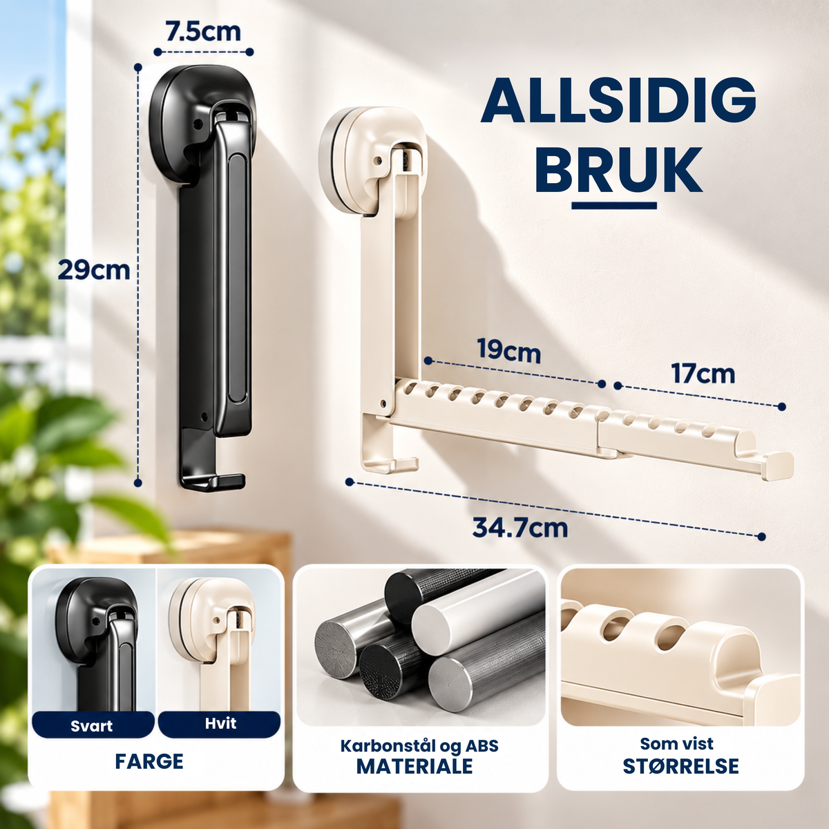 Foldio™ | Uttrekkbart sammenleggbart tørkestativ med sugekopper