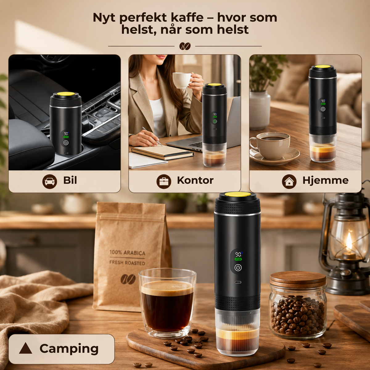 ReiseBrygger™ | 3-i-1 espressomaskin – oppladbar og selvoppvarmende