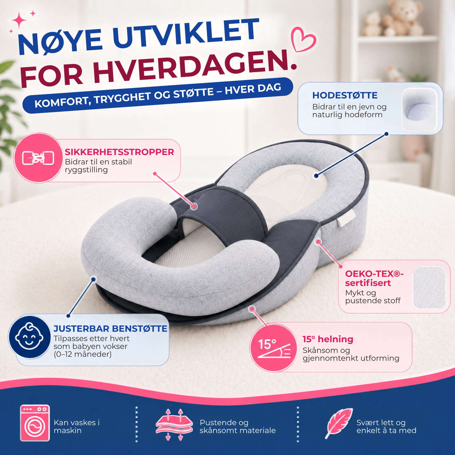 BabySkråpute™ | Komfortabel støtte etter mating