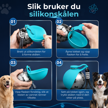 TurFlaske™ | 2-i-1 bærbar vannflaske med drikkeskål for hund i rustfritt stål