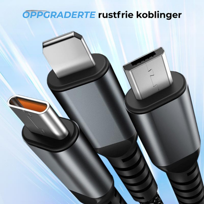 UltraLys 3-i-1 SuperHurtig Ladekabel | Si farvel til tomme batterier ✅