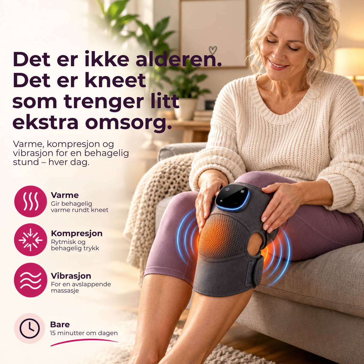 KneeComfort™ | Behagelig varme og massasje for stive, slitne knær