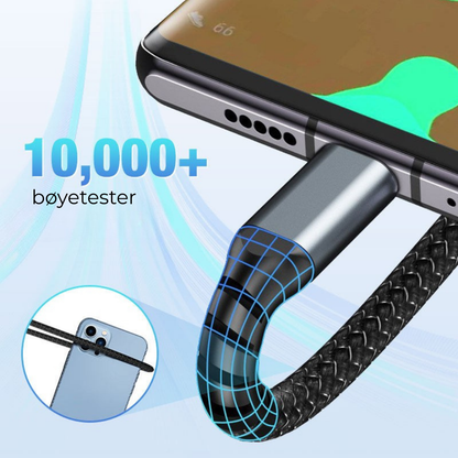 UltraLys 3-i-1 SuperHurtig Ladekabel | Si farvel til tomme batterier ✅