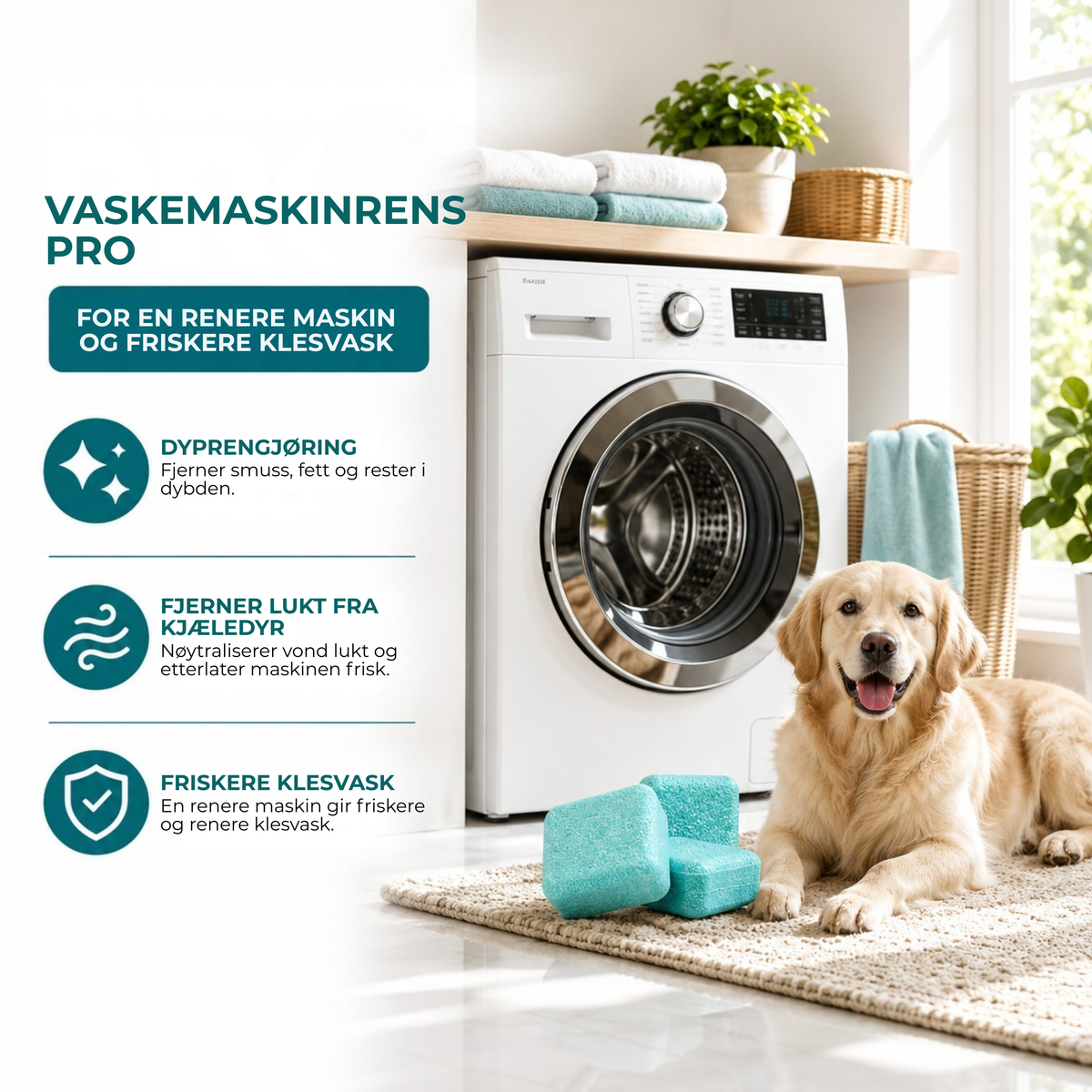 WashPure™ | Rengjøringstabletter mot lukt og dyrehår