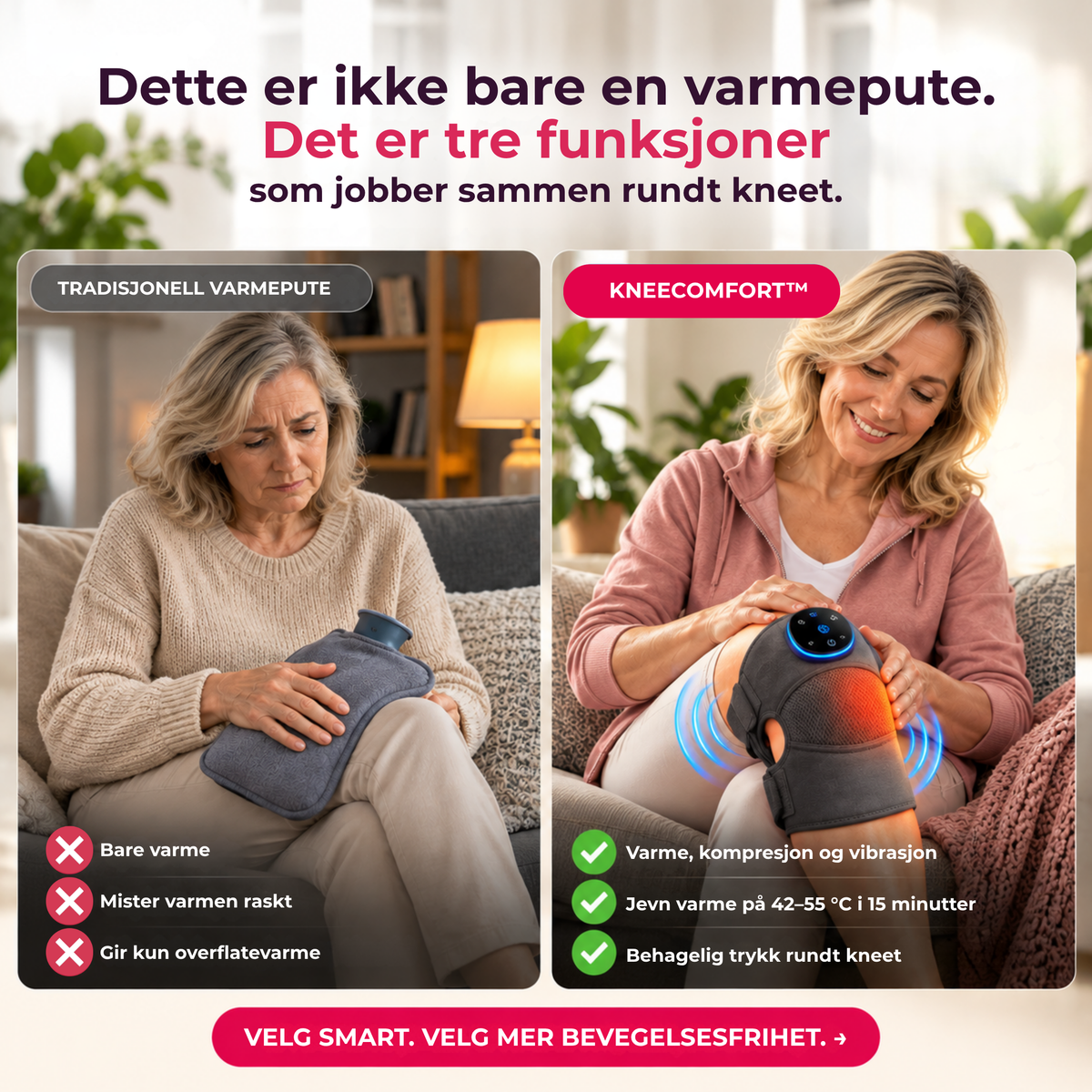 KneeComfort™ | Behagelig varme og massasje for stive, slitne knær