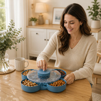 SnackSpin™ | Roterende Snackfat – Alt Samlet, Enkelt Å Dele