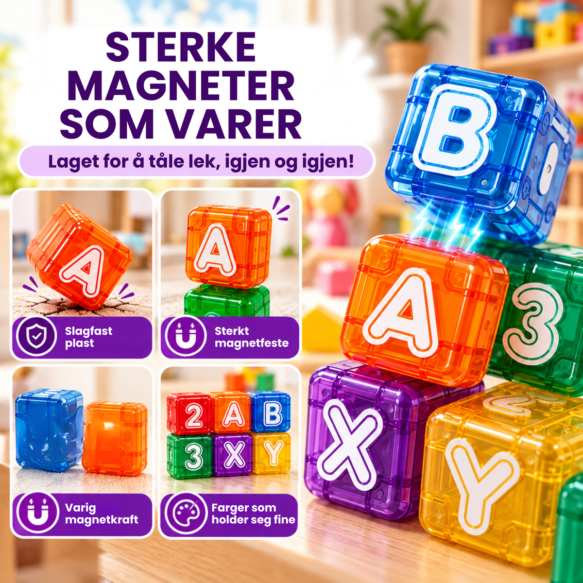 Klakk | Magnetiske byggeklosser med bokstaver og tall for barn