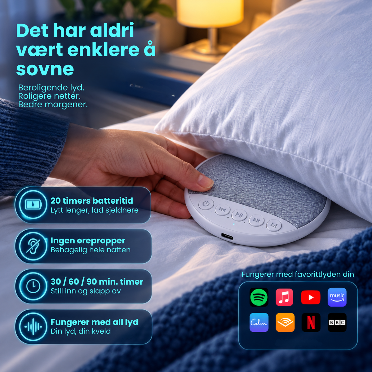 PillowSound™ | Lytt til favorittlyden din i sengen, uten ørepropper