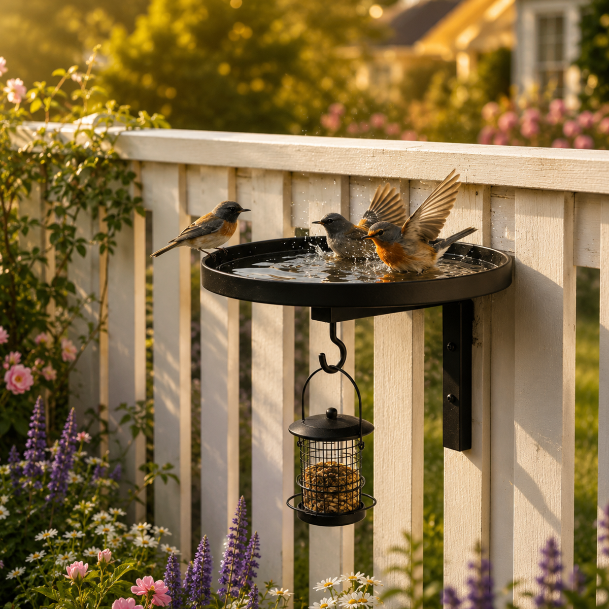 BirdBasin™ | Veggmontert fuglebad med opphengskrok