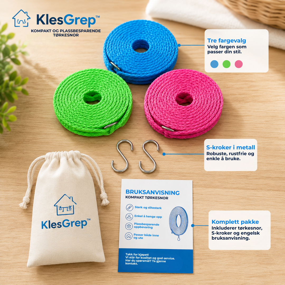 KlesGrep™ | Vindtett og sklisikker klessnor